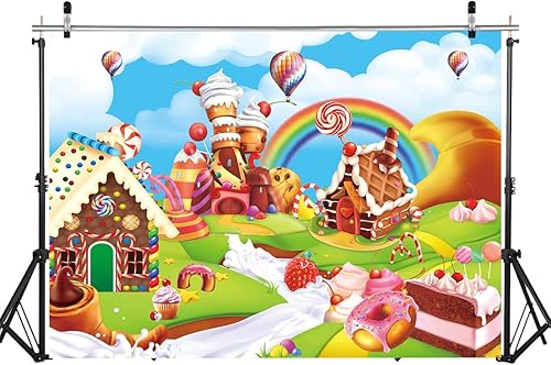 Candyland - Telón de fondo de dibujos animados de 8 x 6 pies, diseño de piruleta de arcoíris, dulce dona, caramelo, fondo de fotografía para primer
