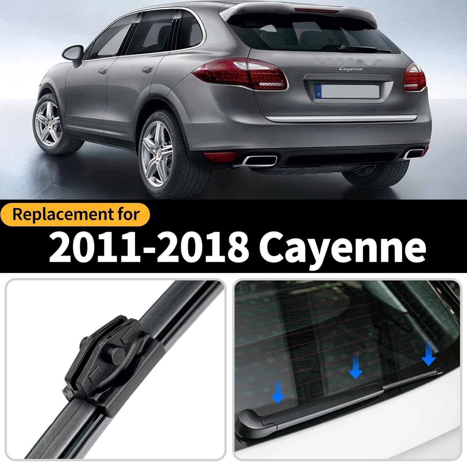 Rear Wiper Blade Assembly, Back Windshield Wiper Blades Arm Accessories Replacement for Porsche Cayenne 2019-2025, Rear Wiper Blade and Arm Set for 2019 2020 2021 2022 2023 2024 2025
