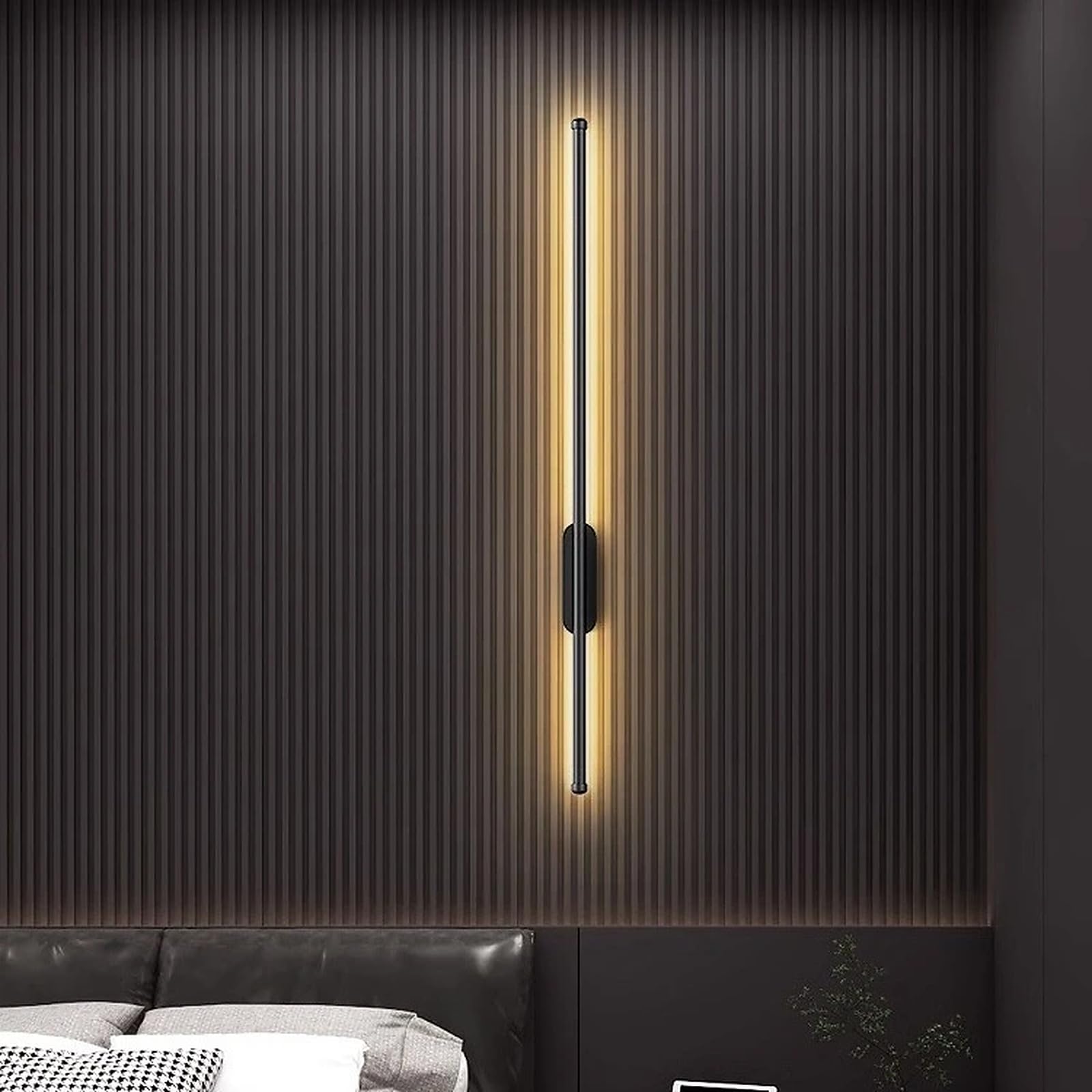 Apliques de pared inalámbricos: luces de pared para interiores con alimentación por batería, LED recargable mediante USB-C y mando a distancia (dorado, 120 cm).