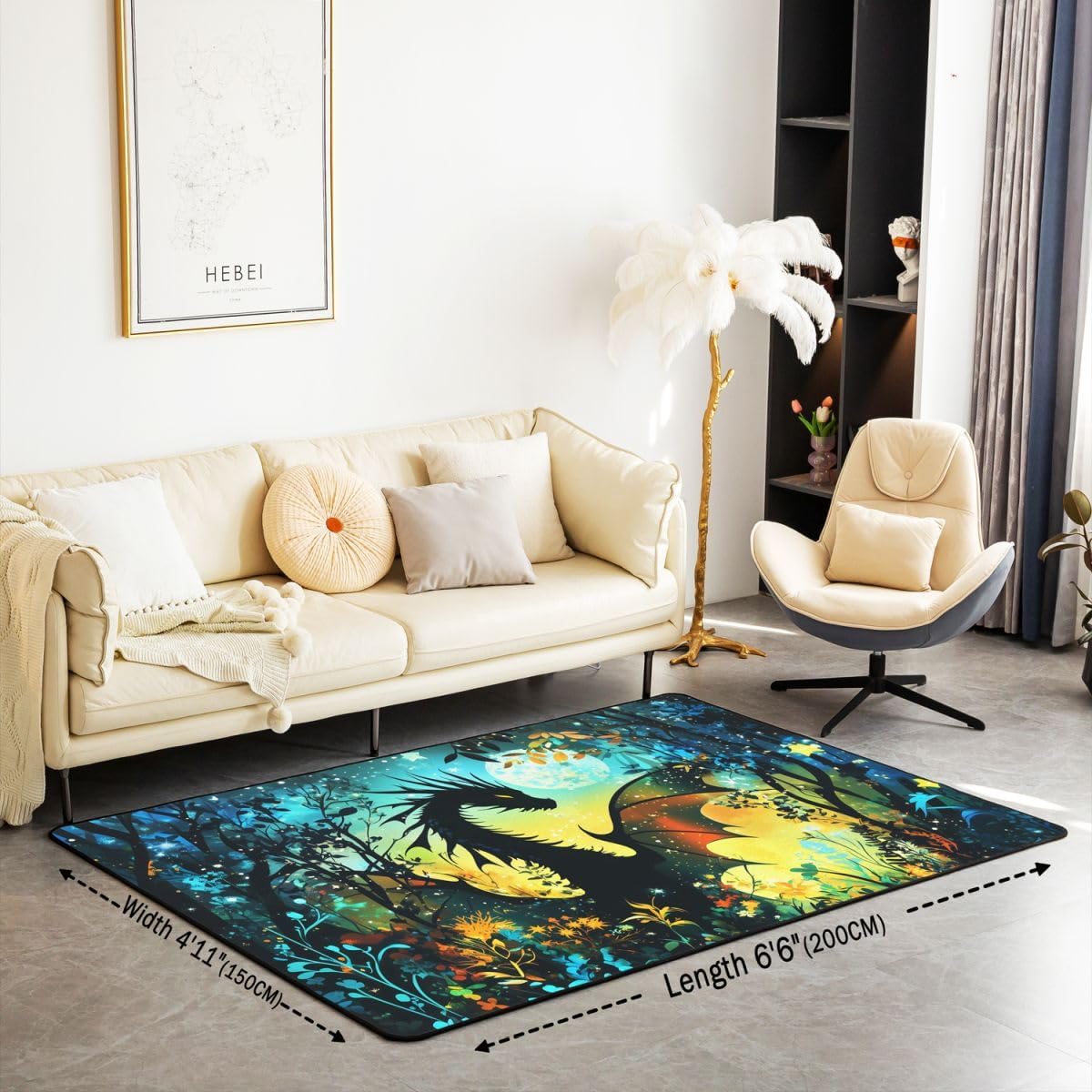 Gothic Dragon Mat Rug for Living Room Bedroom,Antique Wildlife Soft Cozy Carpet Magical Jungle Animal Decor Floor Mat Colorful Room Decorative Rug,3x5