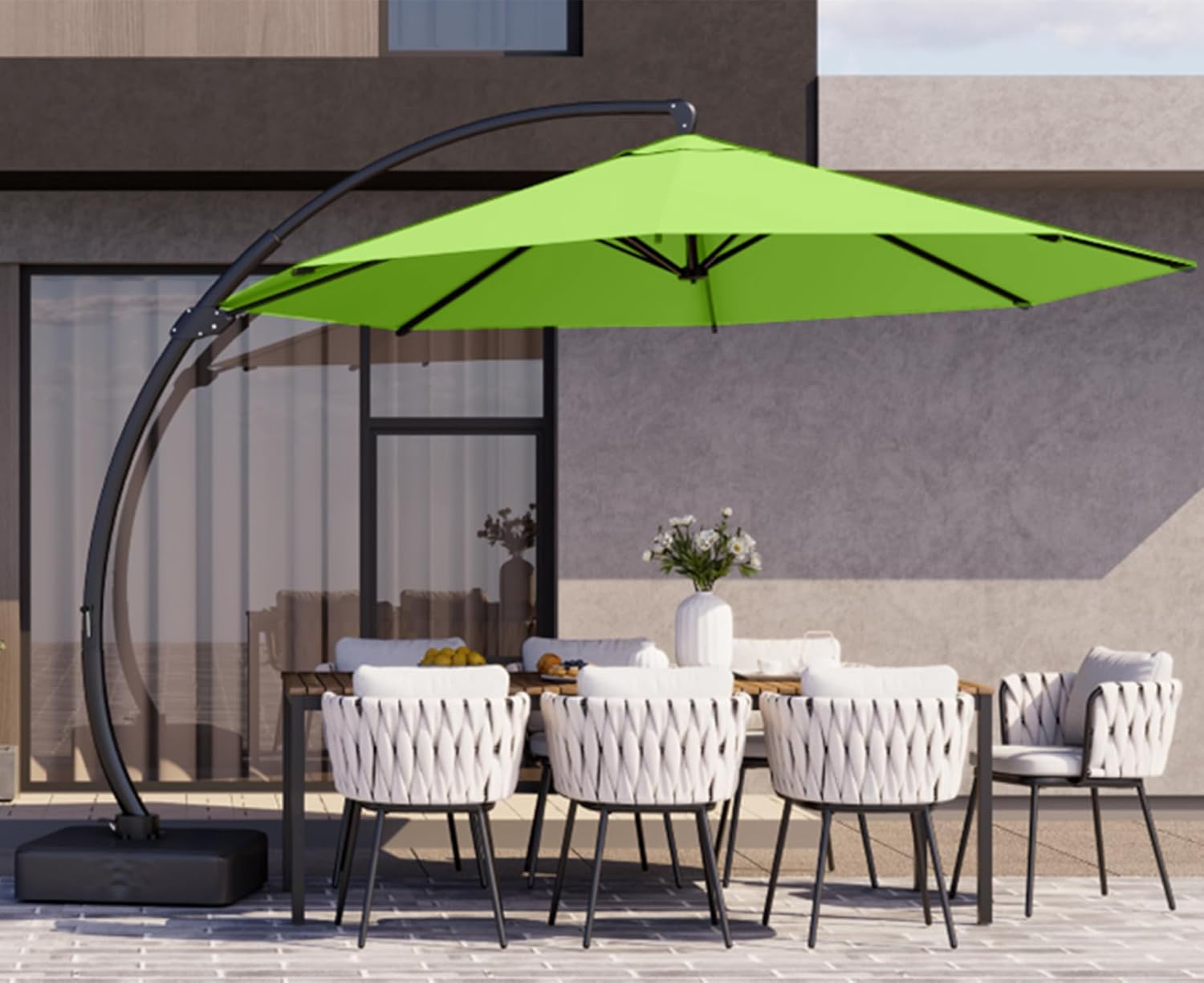 Kingdura 11ft Offset Cantilever Patio Umbrella with Base Included, Large Round Aluminum Outdoor Umbrella, 360° Rotation & Infinite Tilt, Heavy Duty Frame for Deck Pool Backyard, Apple Green - Image 2