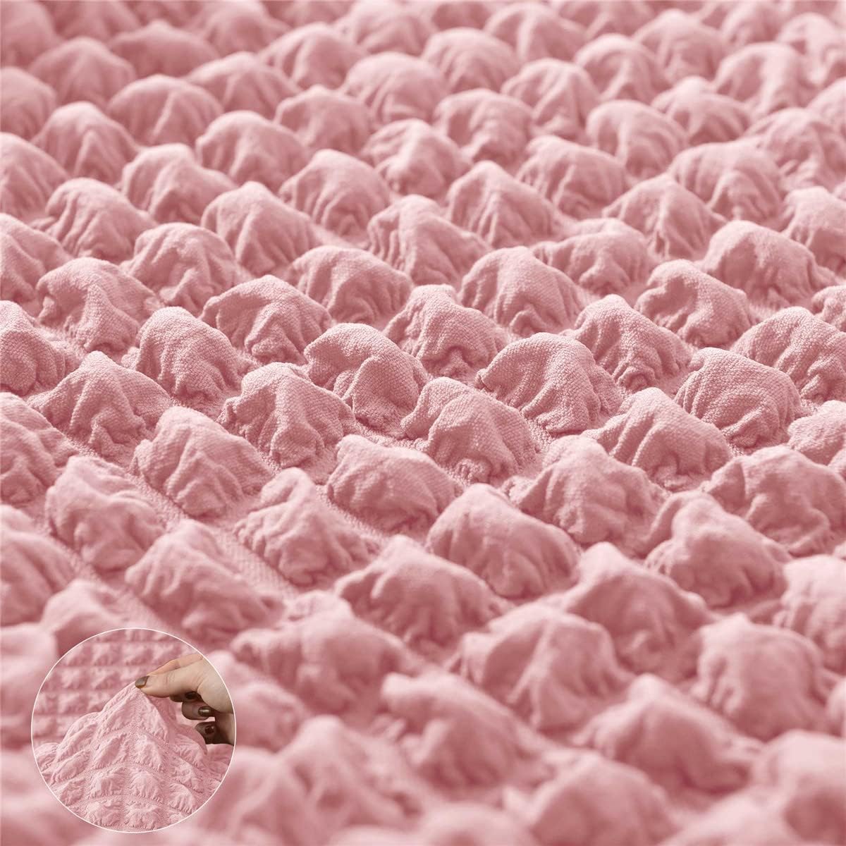 3D Bubble Lattice Rectangle Ottoman Slipcover Polyester Footstool Protector Covers with Skirt Stretch Stool Covers for Living Room and Bedroom