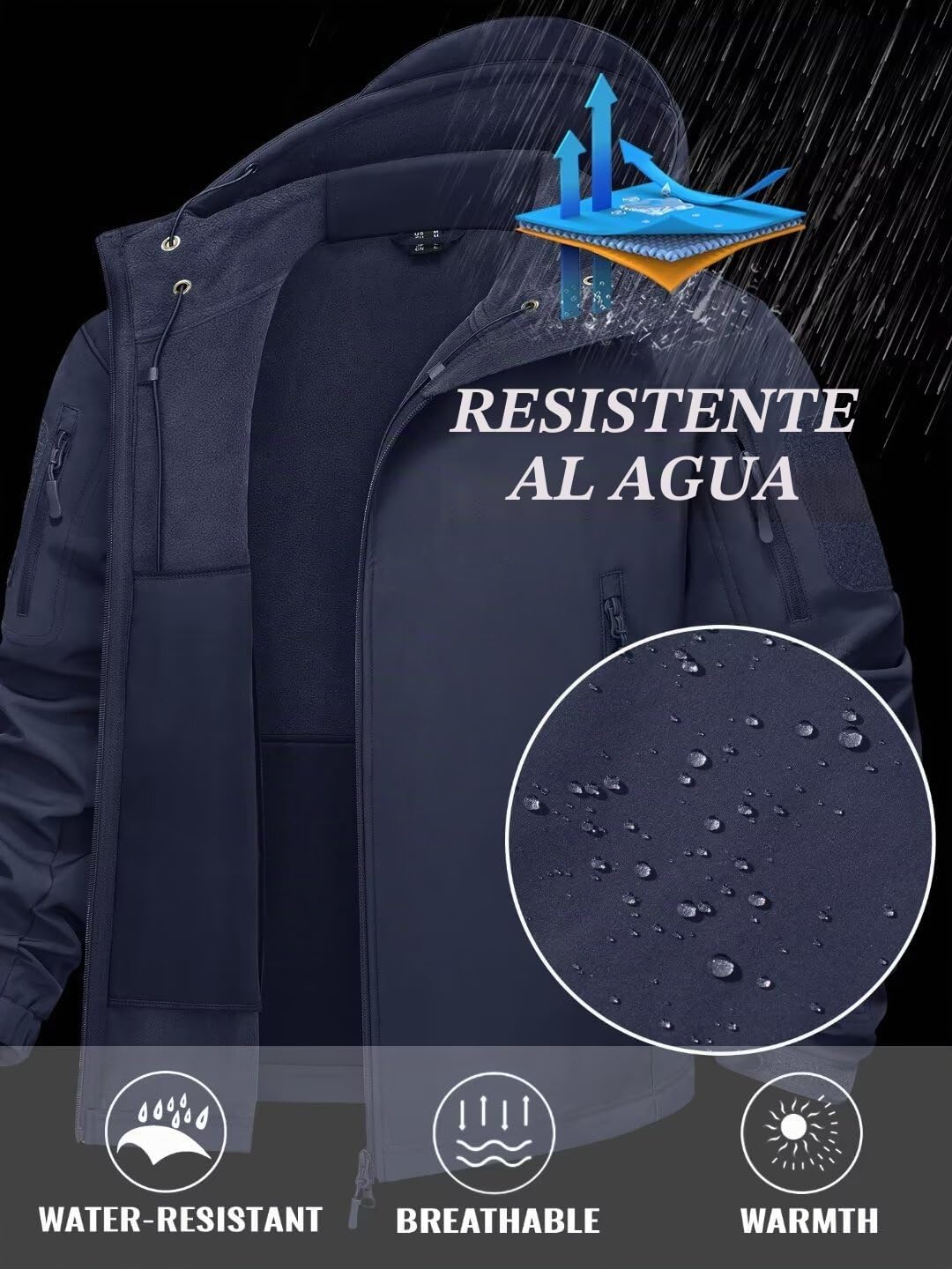 Kefitevd hombres impermeable táctico polar chaquetas chaqueta de combate suave Shell impermeable con capucha plegable desmontable