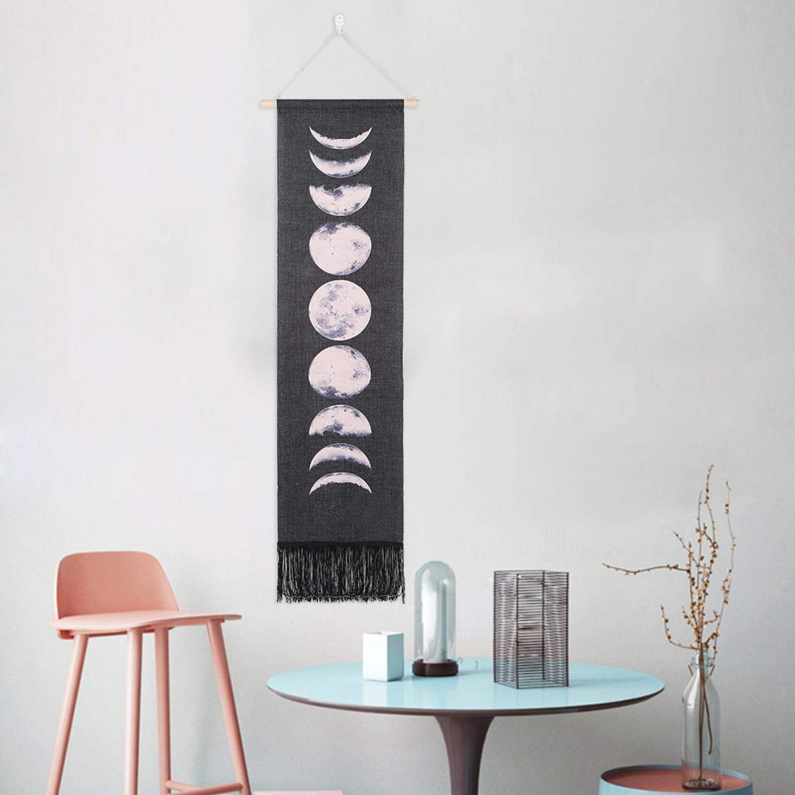 Tappezzeria Luna Con Fasi Lunari - Arazzo Decorativo Per Parete, Nero Elegante - Foto 3
