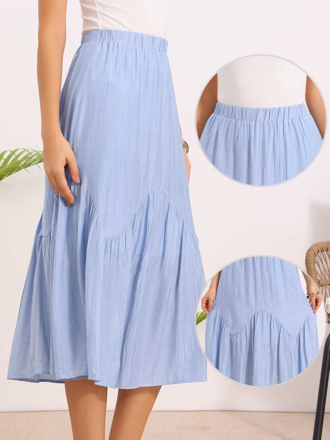 Allegra K Pleated Maxi Skirt for Women's Boho Flowy A-Line Summer Tiered Long Skirts - Image 4