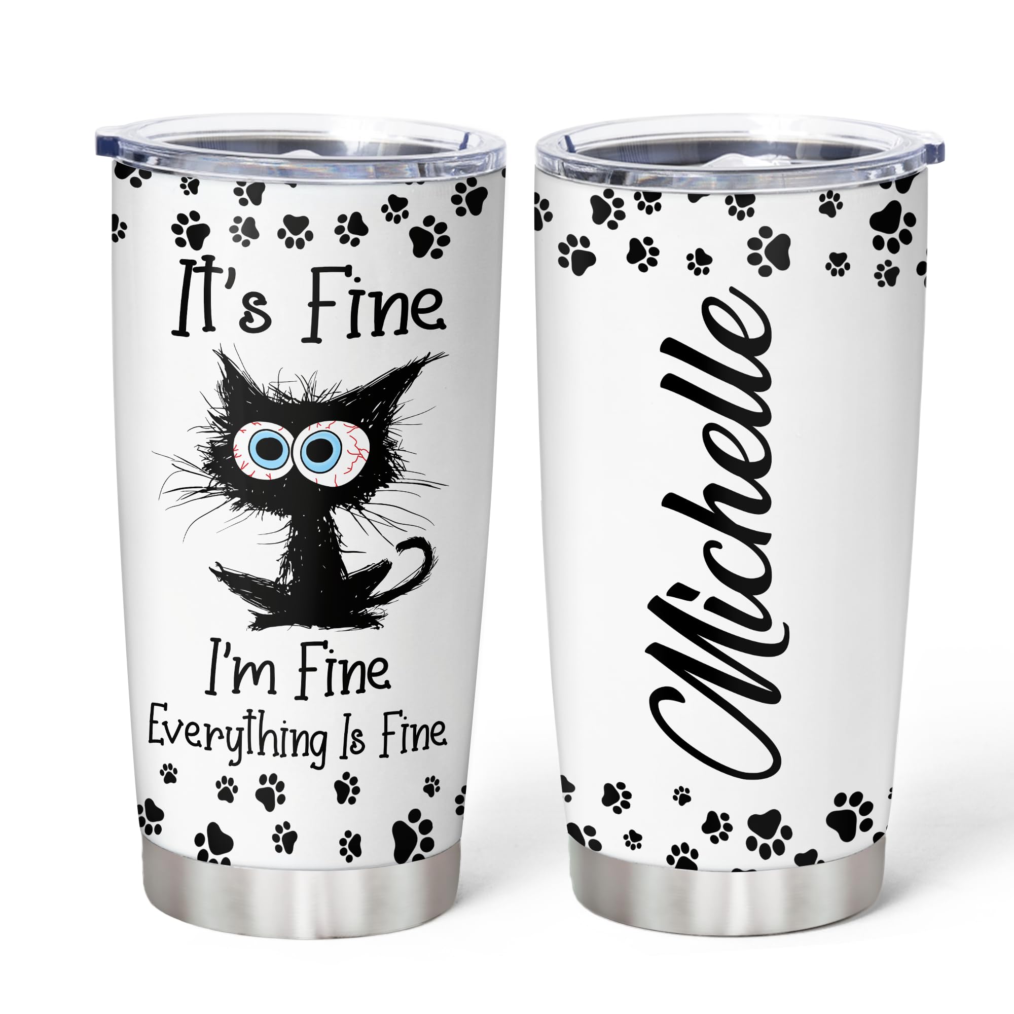 Hyturtle Personalized Gifts For Cat Lover - Its Fine Im Fine Everything Custom Name Coffee Tumbler Cup Stainless
