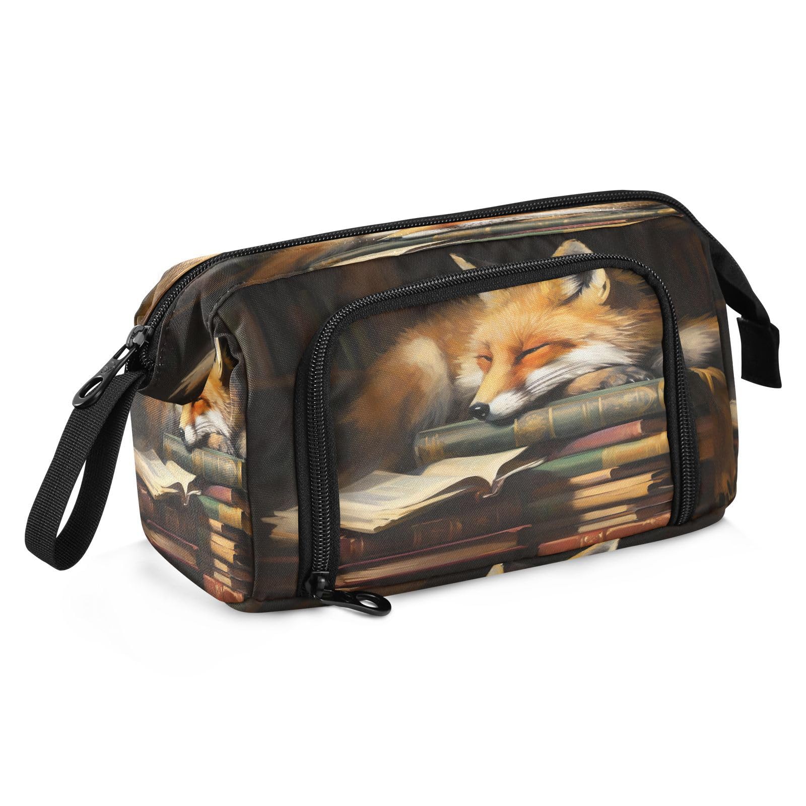 KOPIRIT Fox Cartoon Pencil Case Pouch Big Capacity Pencil Bag Box Organizer Pen Case with Handle Stationery Organizer for Girls Boys Women Kids Adults