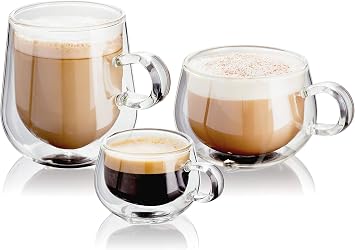 Judge Double Walled Glass Cappuccino Coffee Handled Cups, Set of 2, 225ml - Vacuum Insulated, Handcrafted Artisan - Strong, Heat Resistant