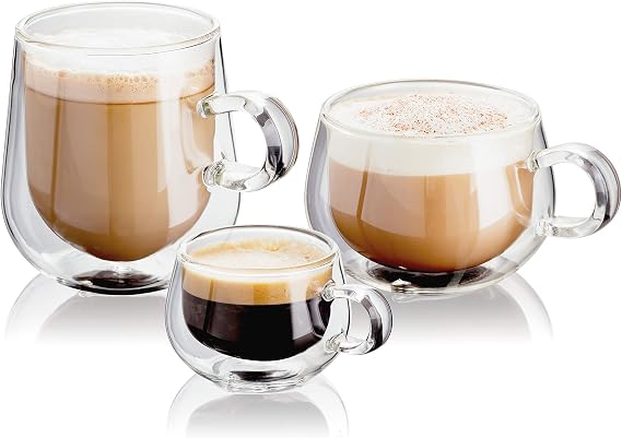 Judge Double Walled Glass Cappuccino Coffee Handled Cups, Set of 2, 225ml - Vacuum Insulated, Handcrafted Artisan - Strong, Heat Resistant