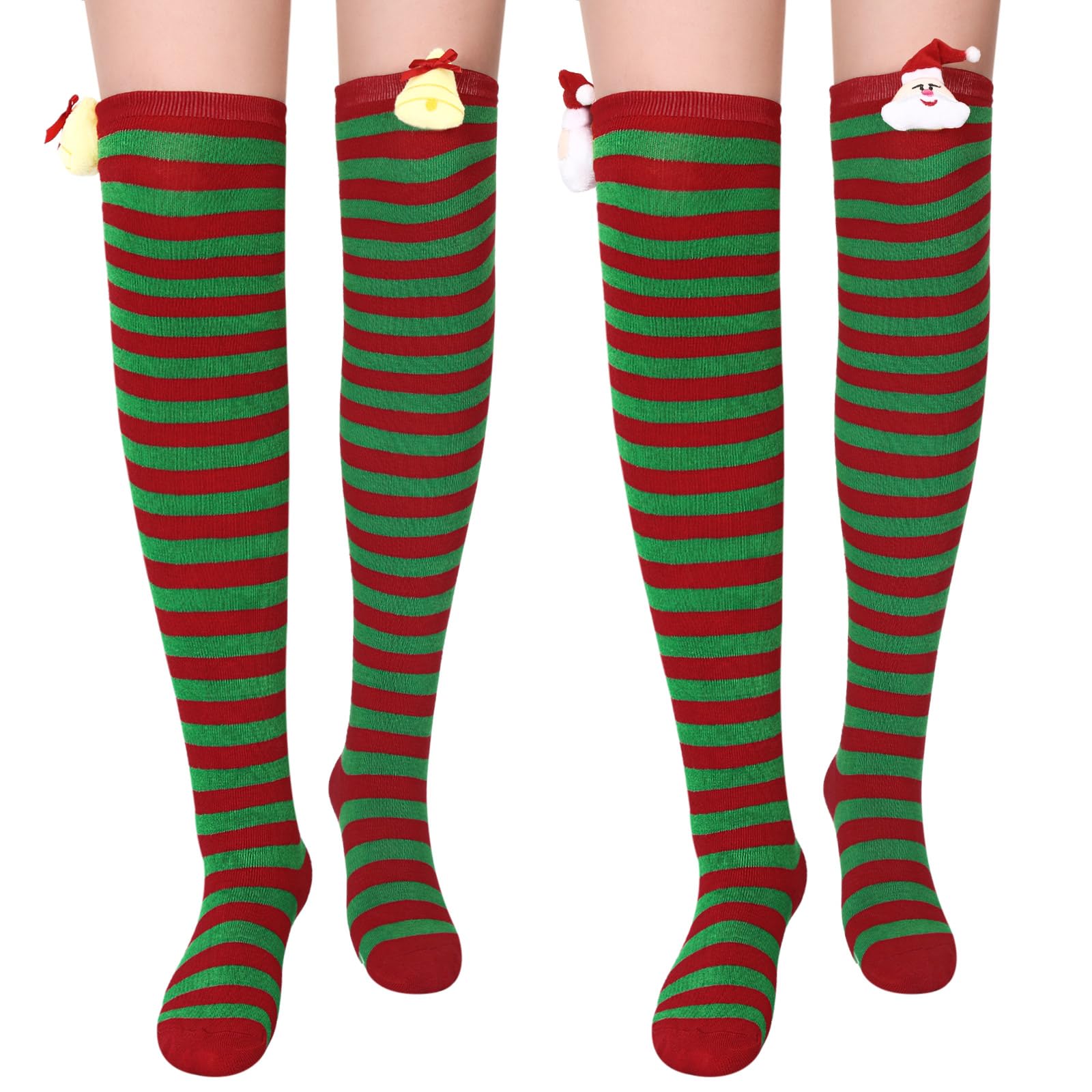 Calze Sopra Il Ginocchio Con Fiocco - 2 Paia Per Donna, Nero E Bianco