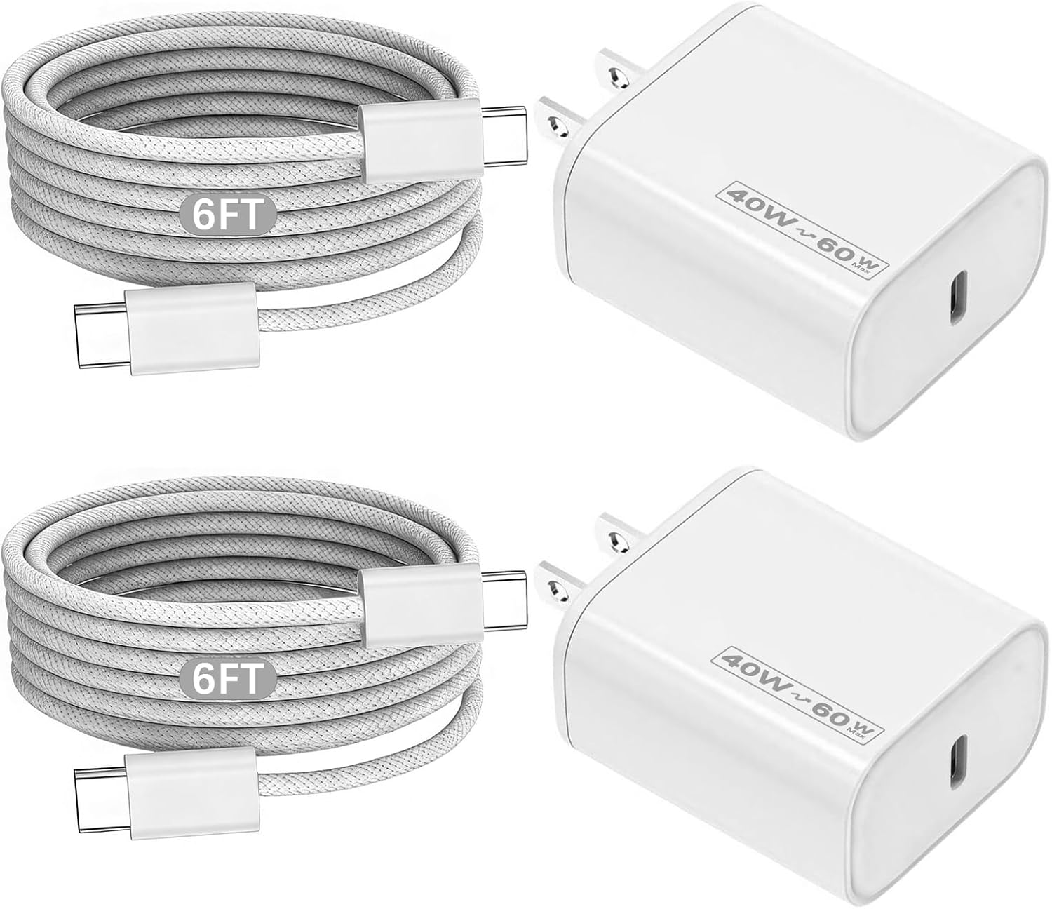 USB C Dynamic Charger for Apple iPhone 17/16/15,2Pack 40W Apple Dynamic Power Adapter with 60W Max Charger Block&6FT USB C Woven Fast Charging Cable Cord for iPhone 17 Pro Max/Air/17e/16e/15 Plus,iPad