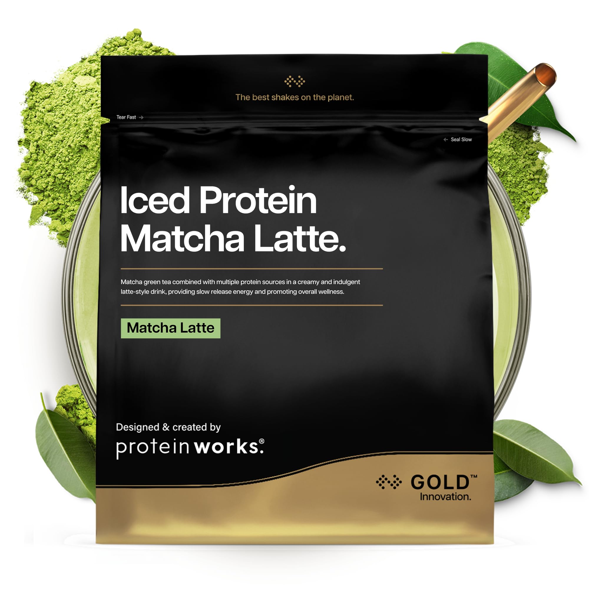 Protein Works | Iced Protein Matcha Latte - Gold, 33 Portionen, 1kg | Matcha Grüner Tee, Whey-Protein-Mischung, 70mg Koffein, Hoher Proteingehalt, Kein zusätzlicher Zucker