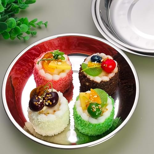 Miniatura 5 de Platos llanos de 4 piezas, platos de preparación de metal de acero inoxidable