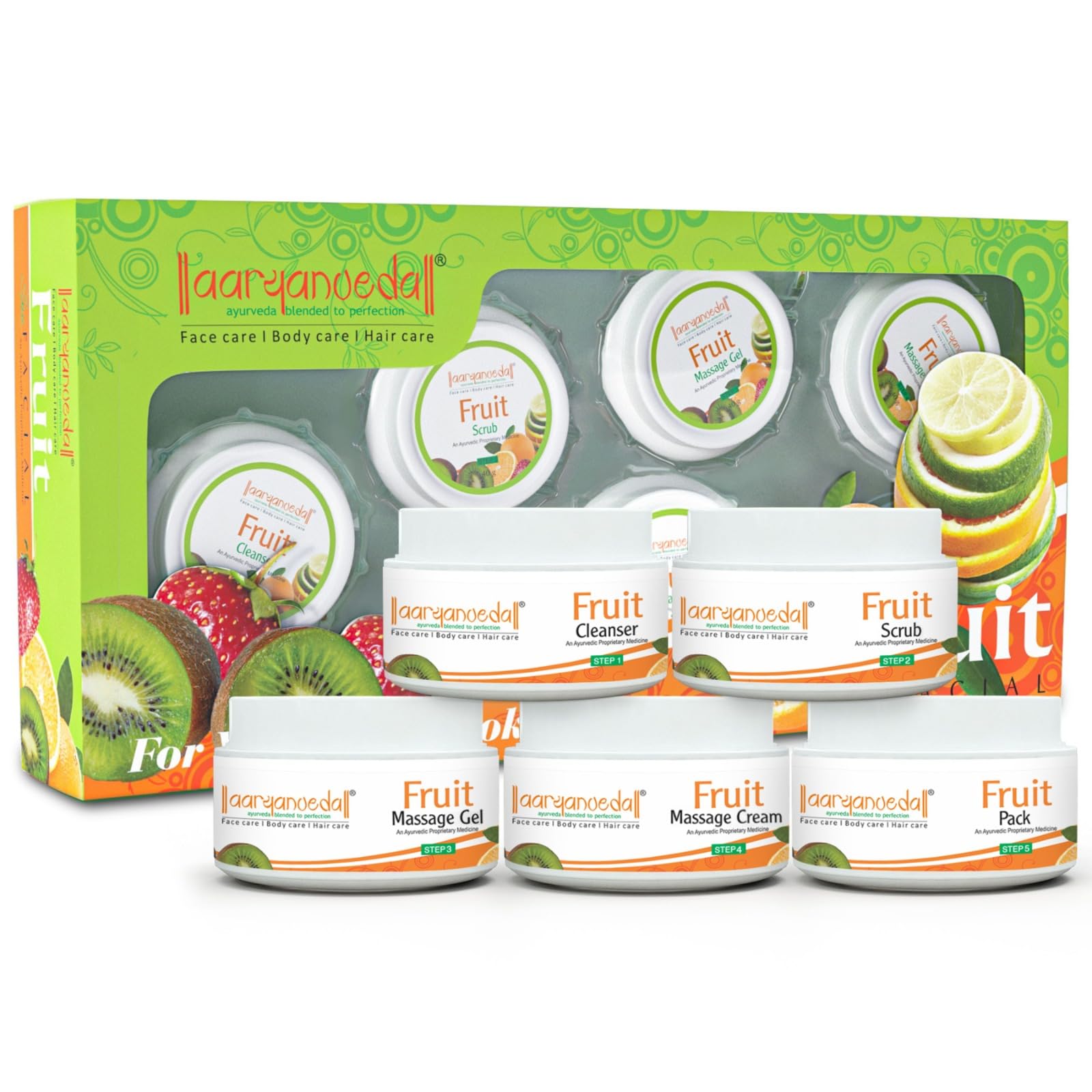 Aryanveda Fruit Facial Kit for Glowing Skin Detan, Anti-Blemish, Hyperpigmentation & Reduce Fine Lines & Dark Circles, Beautiful Skin for Men & Women - 210g (5 units)