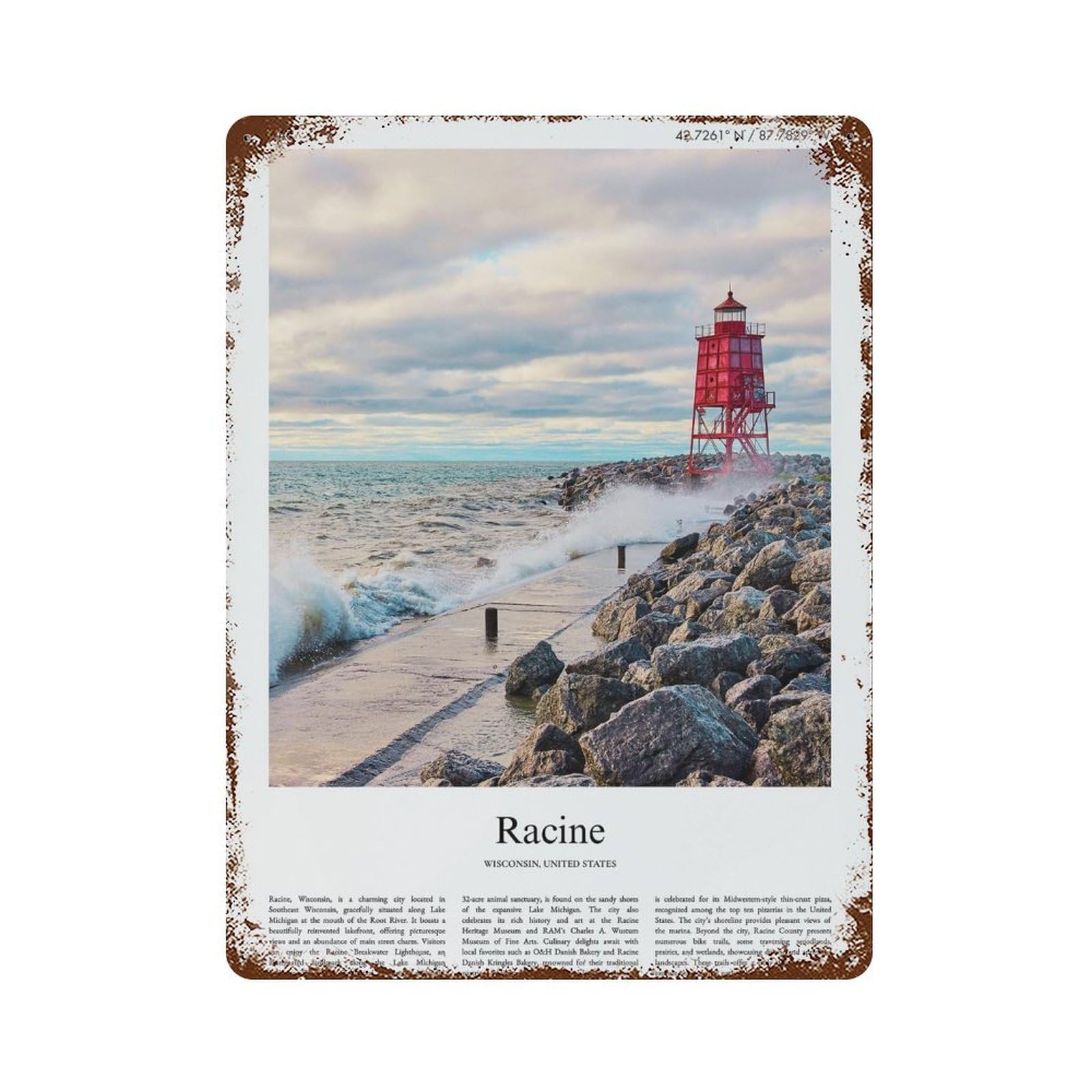 xiaoxiaoshen Racine Wisconsin, United States, USA City Scenery Wall Decor Art Metal Tin Poster Modern Home Decor Art Home Bar Shop Decorations Vintage Sign 40x30cm