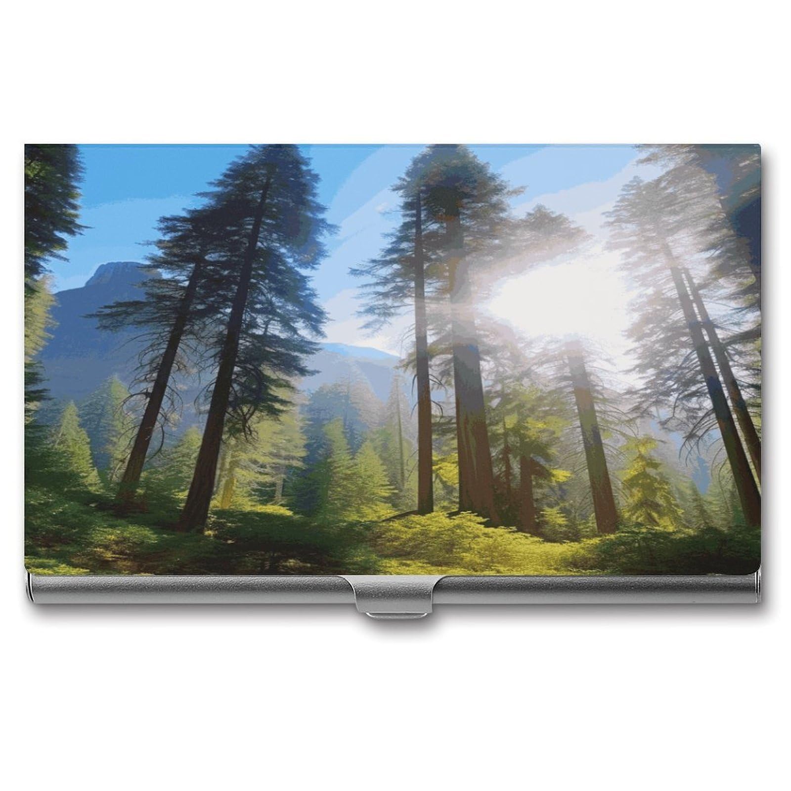JTREHY National Parks Sunshine Trees Business Card Holder Slim Purse Name Card Holder Portable Metal Business Card Case Wallet Large Capacity Lightweight Business Card Case for Men Women