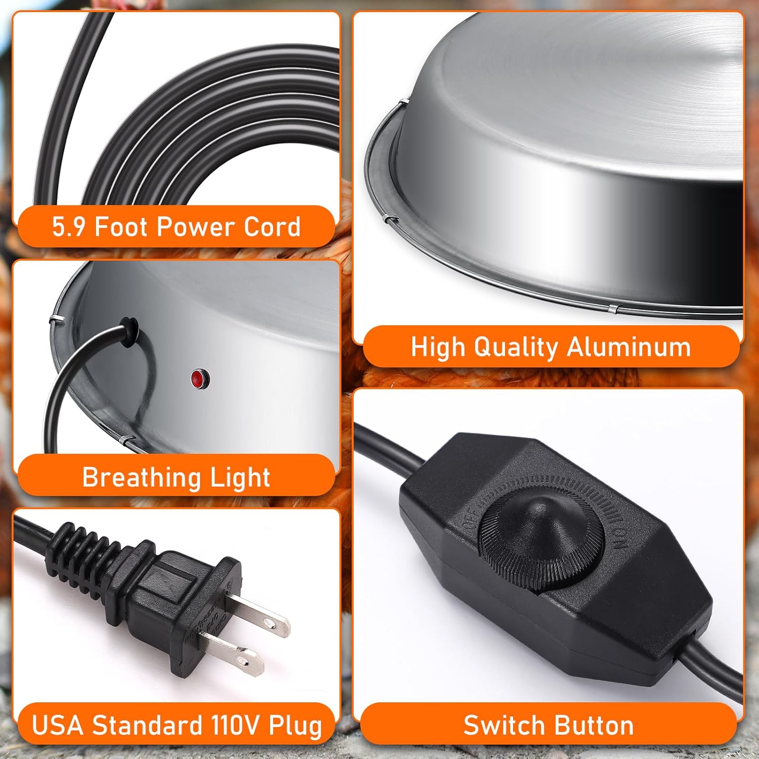 Large Chicken Water Heater Base, 15" Metal Heated Chicken Waterer 5 Gallon, Freeze Proof Chickens Coop Winter Deicer Heated Base, Poultry Drinker Heater Base for Outdoor Coops & Cold Winter