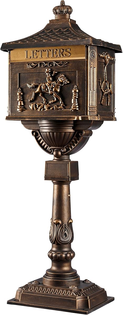 ZOTORUN Mailbox Rustproof Cast Aluminum Locking Security Post Mount Mail Box, Large, Bronze