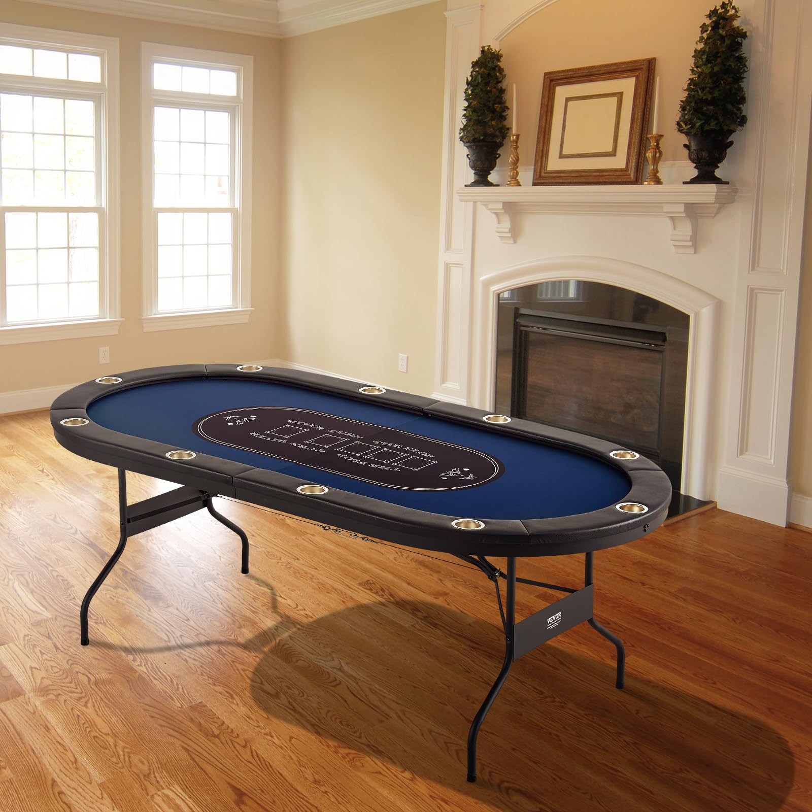 VEVOR Casino Pokertisch Klappbar 2140 x 1070 x 760 mm Schwarz Blau für 10 Spieler mit Staubschutzhülle