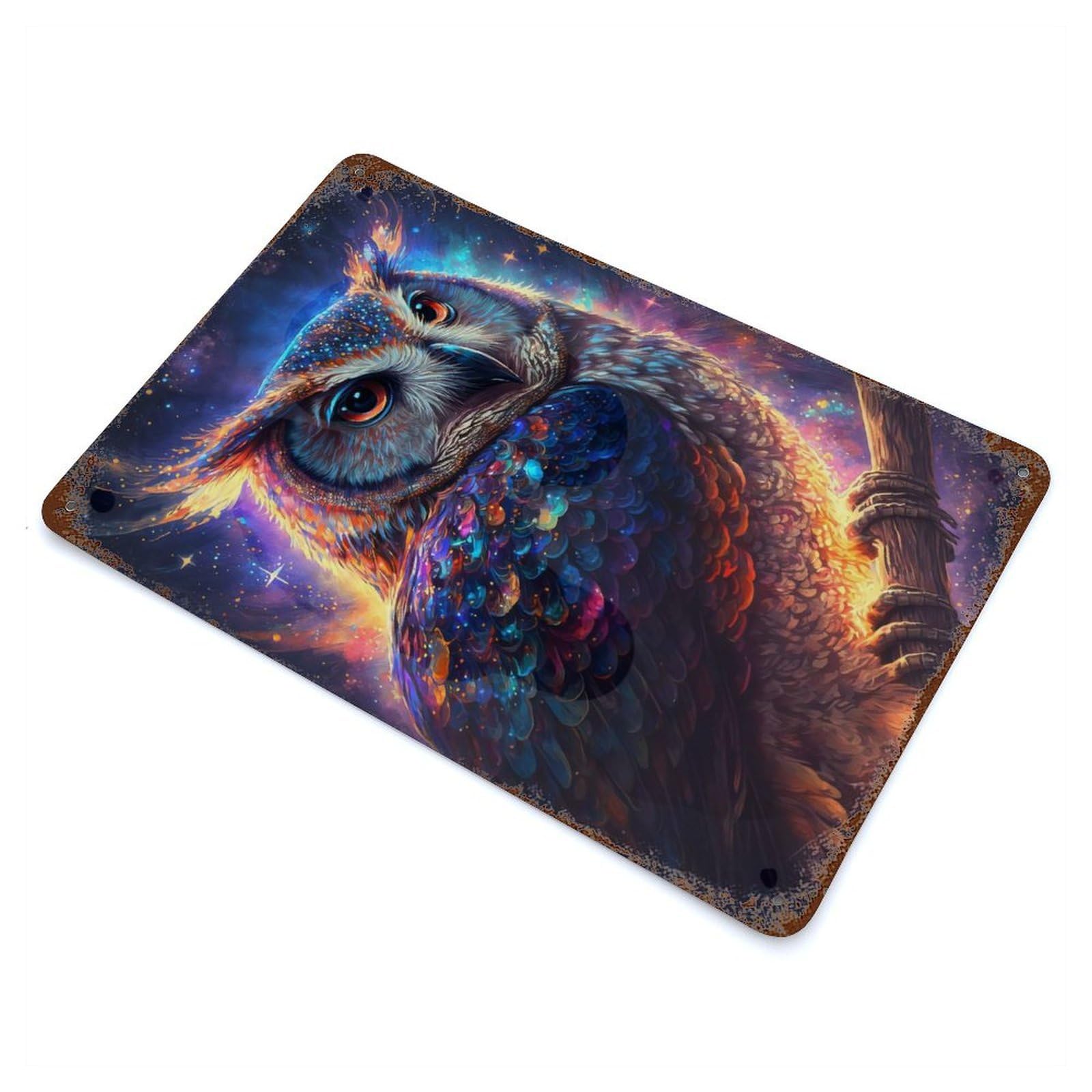 Nebula Owl V3 Weathered Tin Sign 11.8"x7.9", Novelty Wall Decor for Garage, Pub Or Kitchen