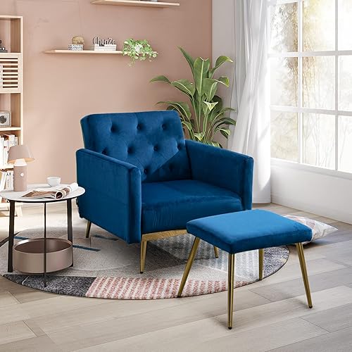 KINFFICT Sofá decorativo de terciopelo con otomana, cómodo sillón tapizado con reposabrazos y respaldo ajustables, sala de estar reclinable