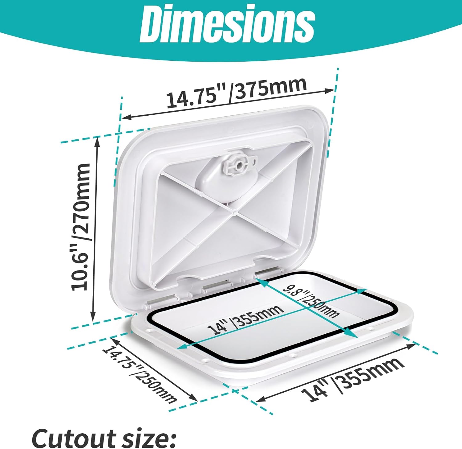 smartmarine Marine Deck Access Hatch 14" Black/White Rectangle Boat Hatch & Lid,Boat Deck Hatch Lids