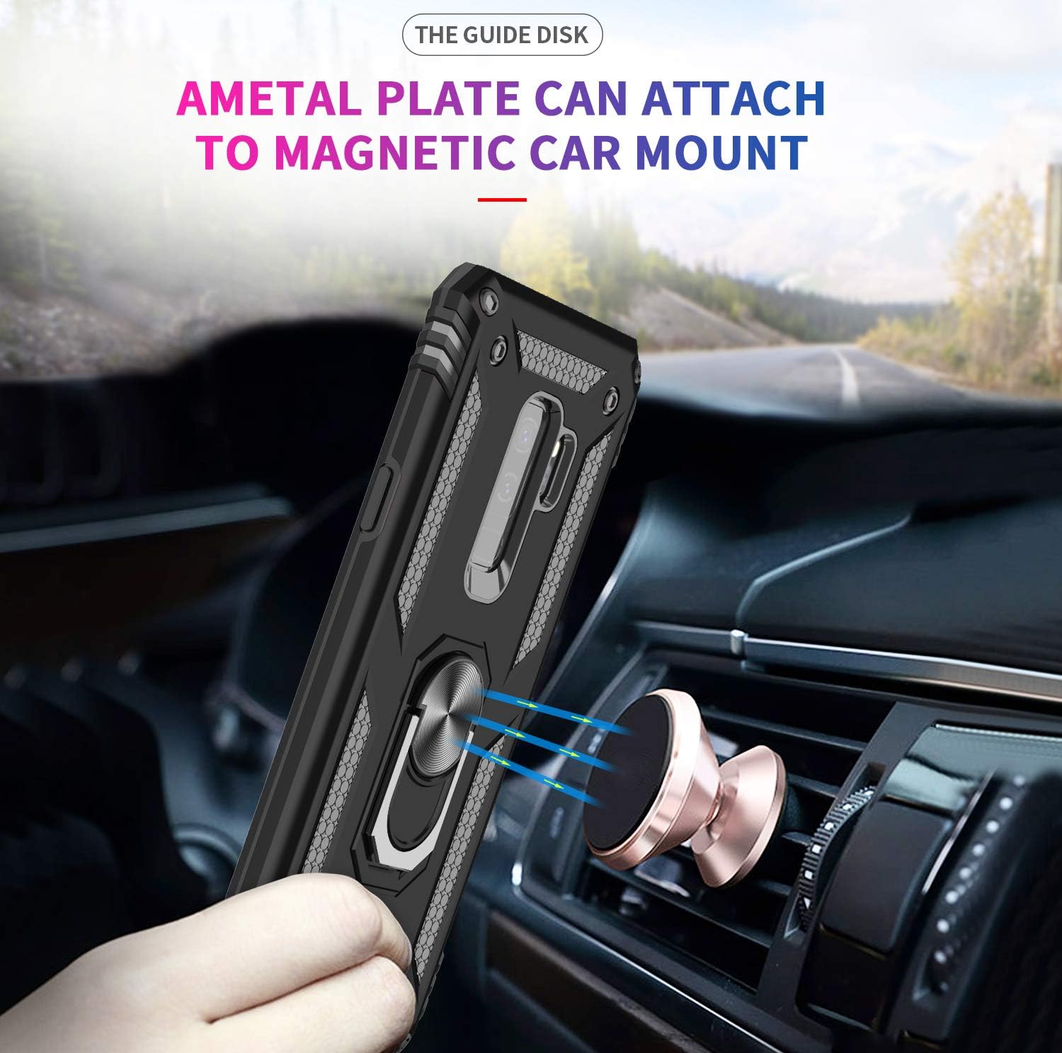 LeYi for Samsung Galaxy S9 Plus Case, Galaxy S9+ Case with [2 Pack] 3D Curved Screen Protector, [Military-Grade] Magnetic Ring Stand Protective Phone Case for Galaxy S9 Plus [NOT FIT S9], Black