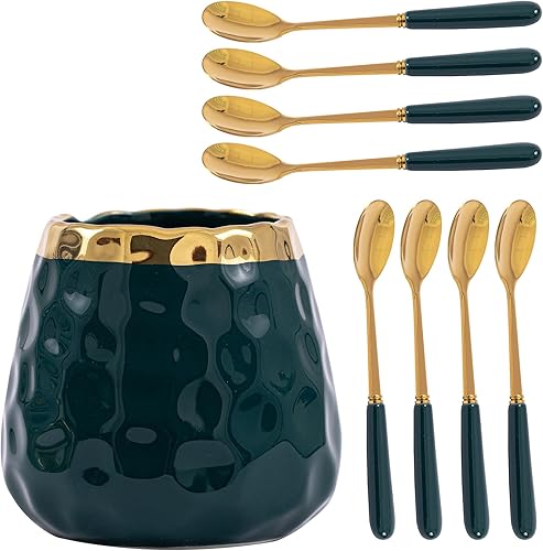 Miniatura 9 de Cuchara de café, 8 cucharaditas, cucharas de postre creativas con mango de cerámica, acero inoxidable de grado alimenticio premium, apto para