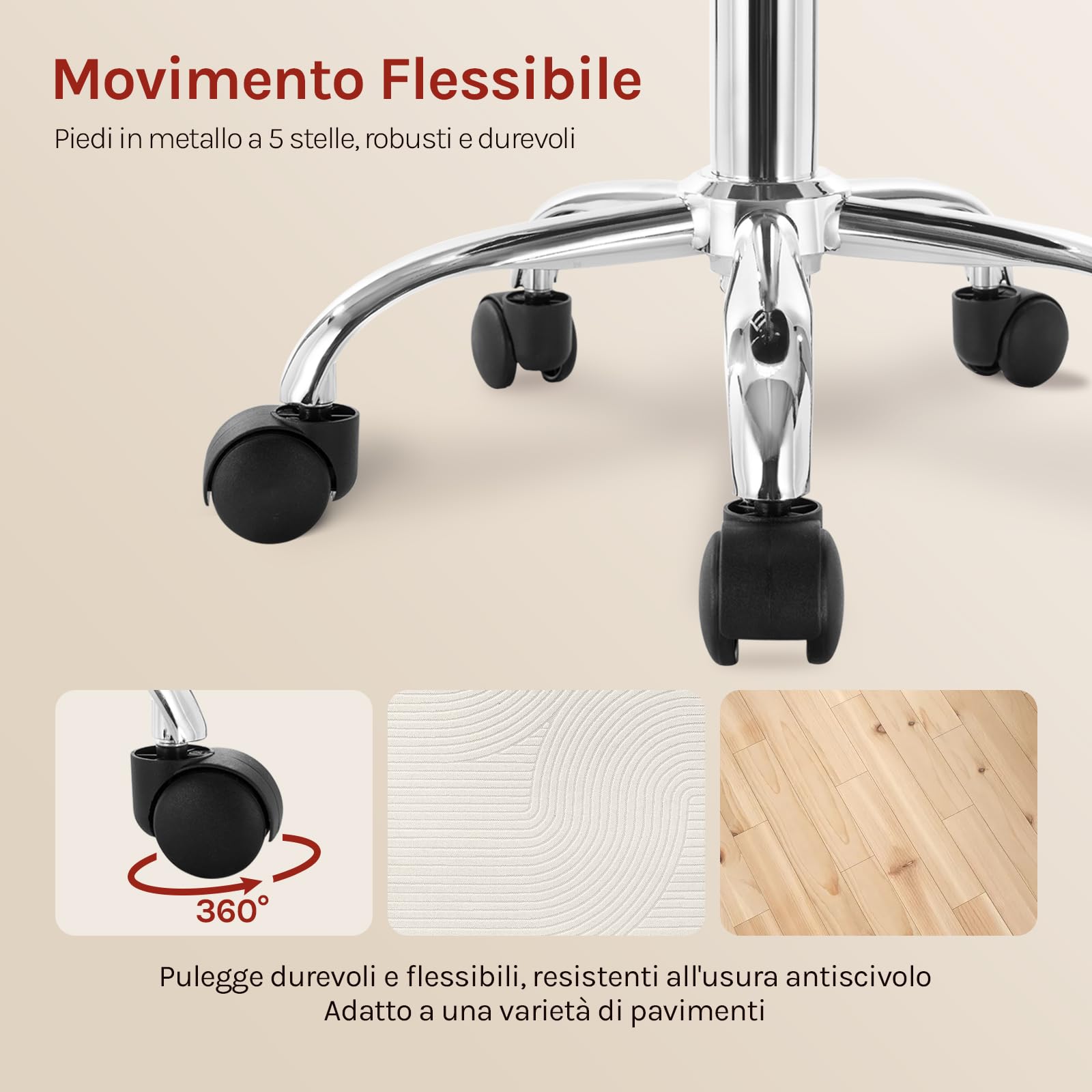 WOLTU Sedie Ufficio Sedia da Scrivania Sgabello con Schienale 47-59cm PU Cromato Girevole Moderno, per Ufficio, Salone, Massaggio, Toeletta Trucco, Bianco