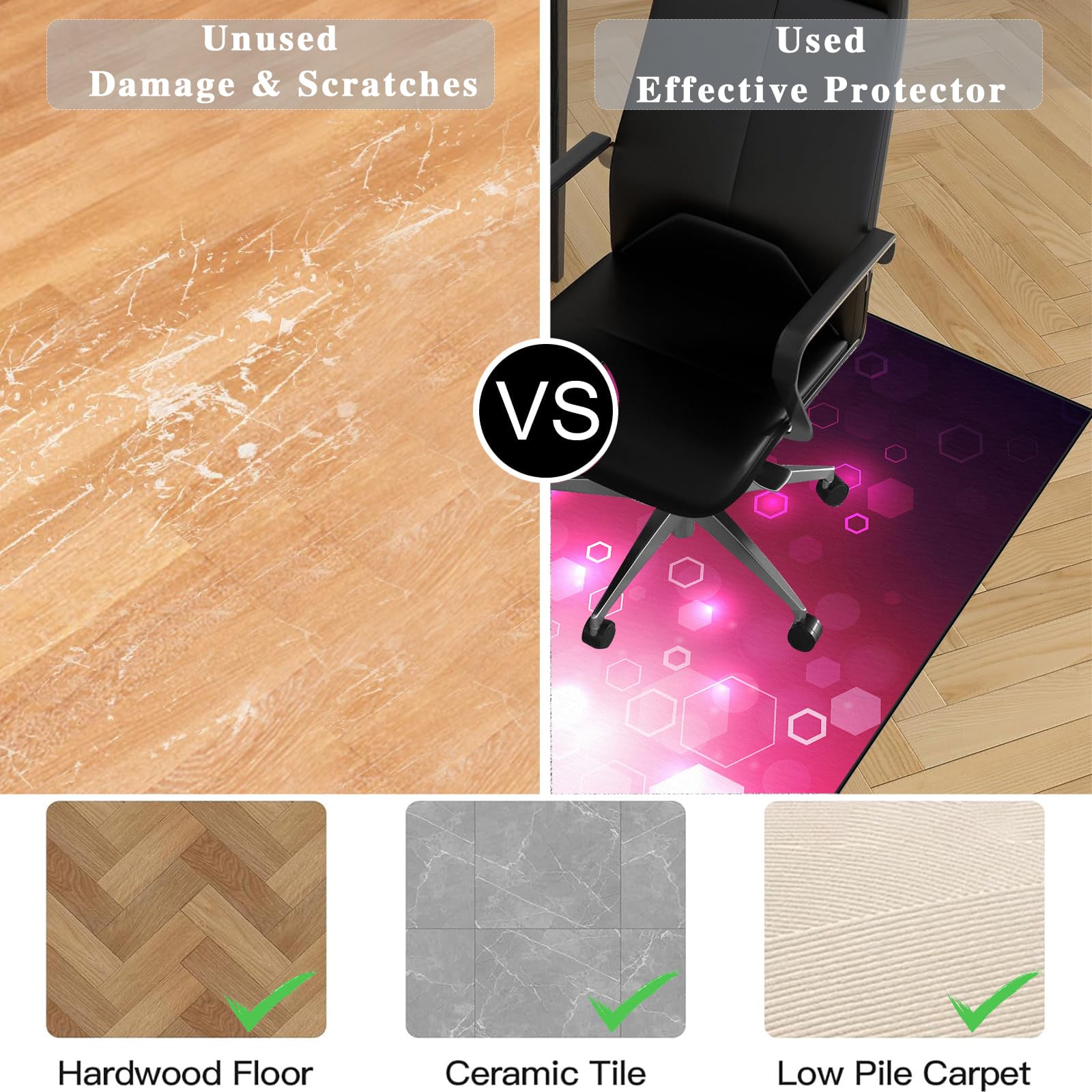 Tapis Protège-Sol pour Chaise de Gaming, Tapis de Chaise de Bureau, Tapis Gaming Sol pour Sols durs, Tapis pour Protection de Sols Lavable Antidérapant, Tapis de Sol Gaming 120 x 140 cm