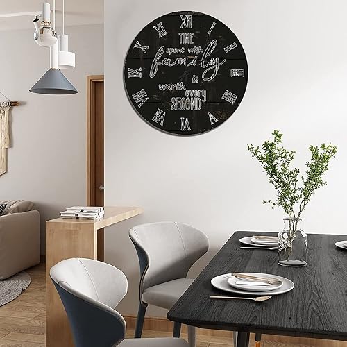 Miniatura 2 de UFunhome Reloj de pared de madera con cita familiar, el tiempo que pasa con la familia vale la pena cada segundo, reloj colgante redondo, funciona