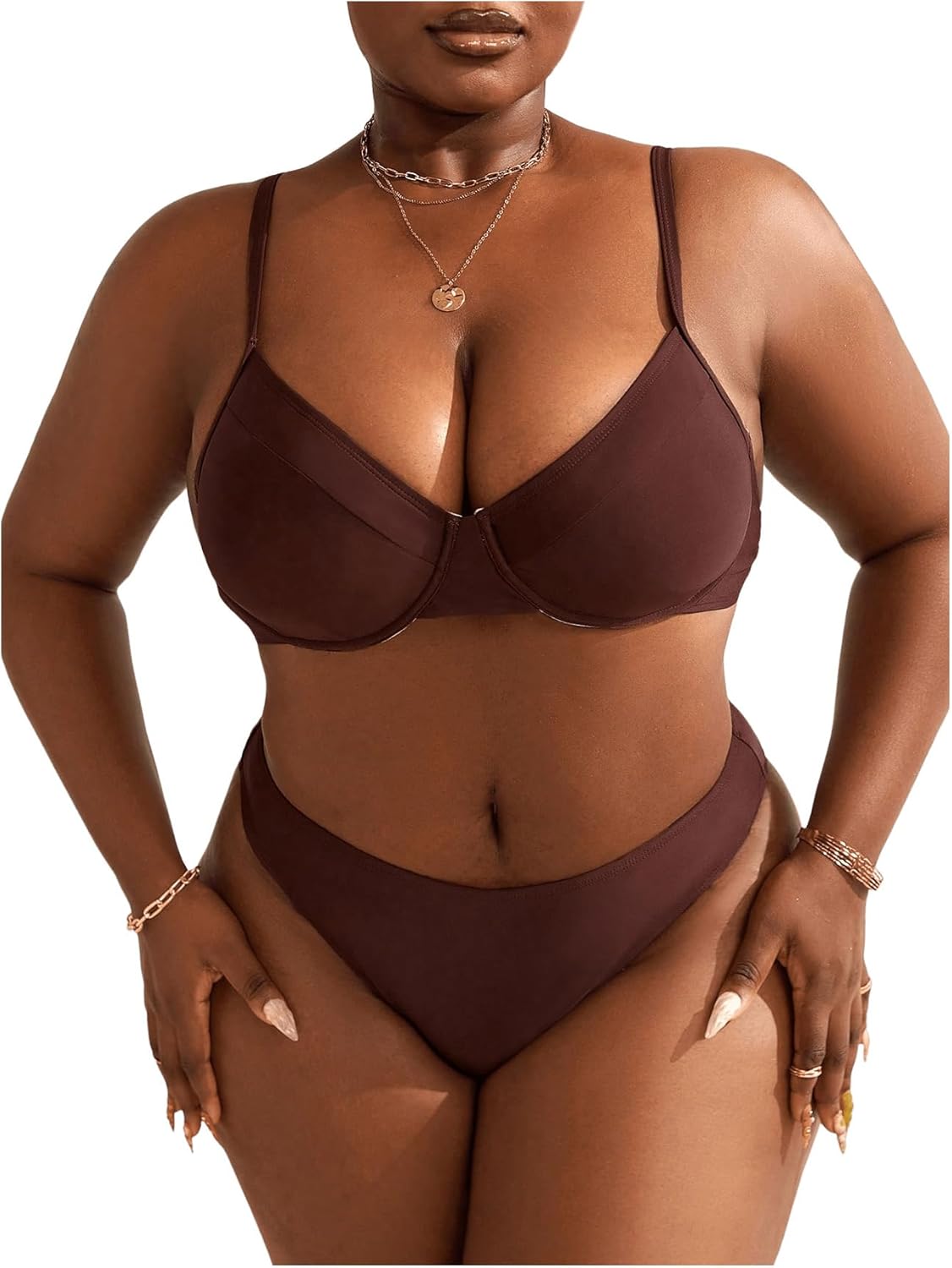 SOLY HUX Women's Plus Size 2 Piece Bikini Set Push Up High Waisted Bathing Suit Swimwear