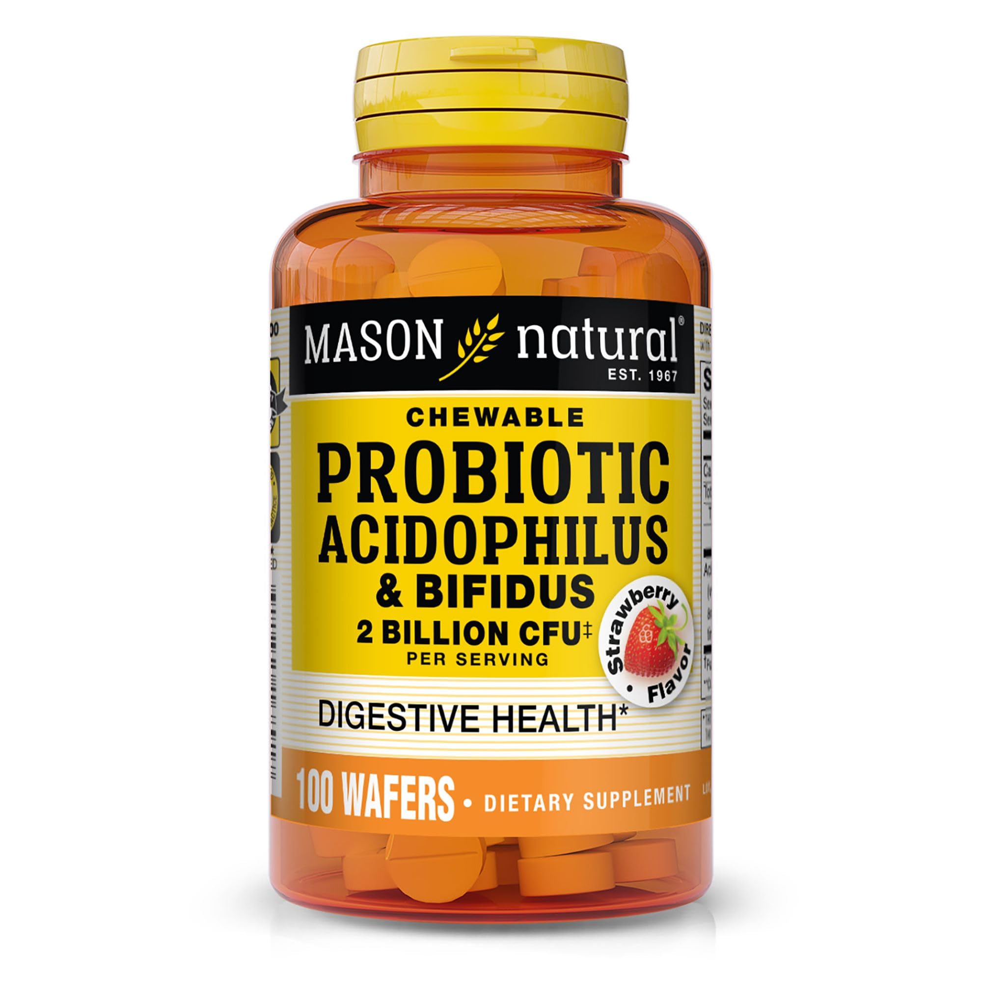 MASON NATURAL Chewable Probiotic Acidophilus, Strawberry, 50 Day Supply Strawberry 100 Count (Pack of 1)