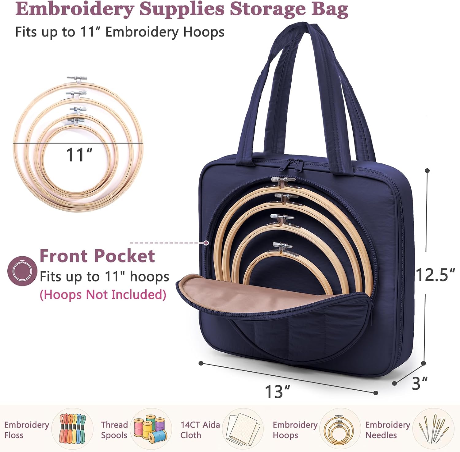 MYBAGZING Embroidery Bag Organizer,Cross Stitch Project Bag w/Hoop Storage