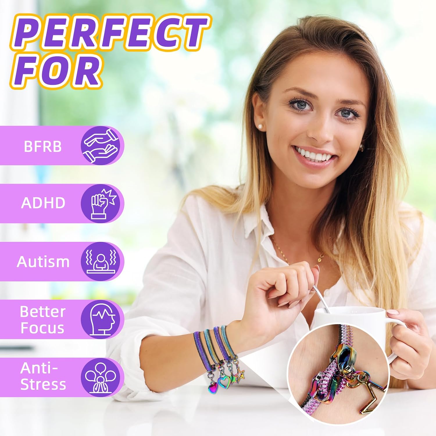 4 Pieces Fidget Bracelet Wearable Zipper Fidget Bracelet for Autism ADHD and Anxiety, Stress Relief Hand Sensory Tool for Adults