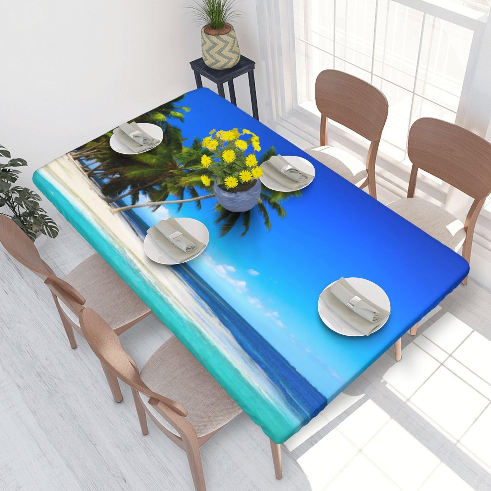 BNVSADC Palm Trees and Clear Sea Printed 4FT Tablecloth 122x76 CM Polyester Kitchen Water Resistant Table Cloth Dining Table Decoration Table Covers