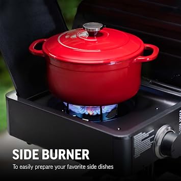 Char-Griller Texas Trio 3-Burner Gas & Charcoal Grill and Smoker, Push Button to Ignite, Dual temperature Guages, Side Burner, Includes Side Firebox, 1,390 Cooking Square Inches, Black, Model# 3070