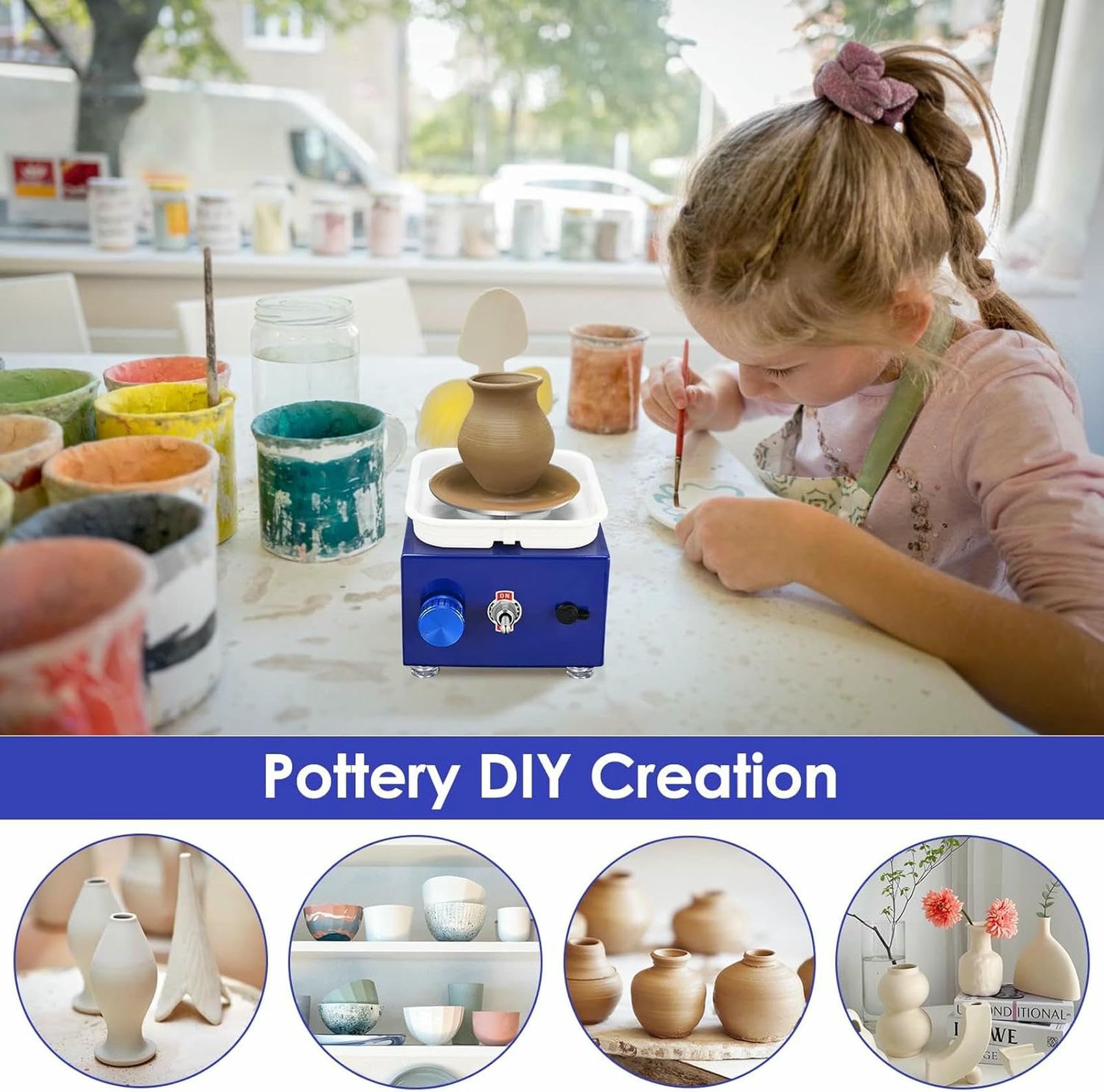 Pottery Wheel Machine with Removable ABS B, Electric Pottery Kit for Hand Trimming, Versatile Craft Tool for Clay Sculpting and Art Projects