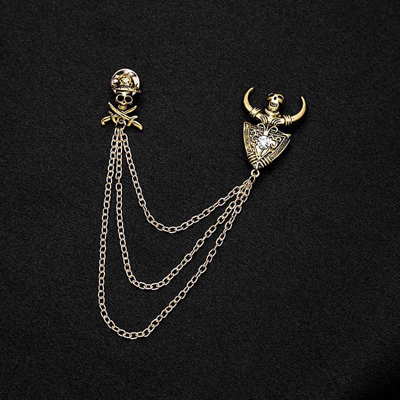 Image of Punk Skull Head Cross Sword Brooch Pin Cool Skeleton Lapel Pin for Dress Suit Decor Halloween Party Clothing Accessories for Women Men