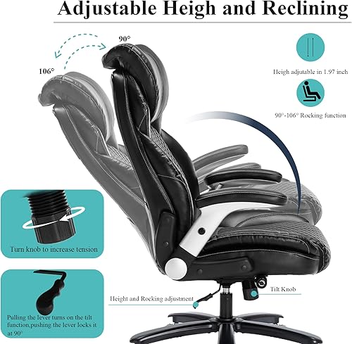 Miniatura 6 de Silla de oficina grande y alta, silla de escritorio ergonómica de 500 libras para personas pesadas, silla giratoria de piel sintética con brazos