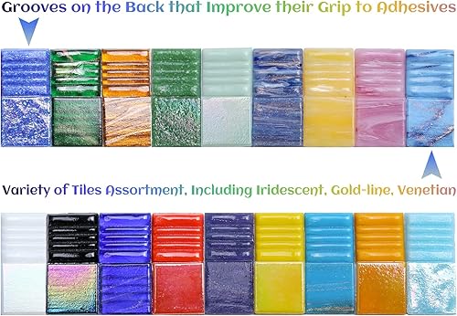 Miniatura 9 de Lanyani Paquete de azulejos de mosaico de vidrio de 2.2 libras a granel para manualidades de bricolaje, varios mosaicos de color sólido brillante,