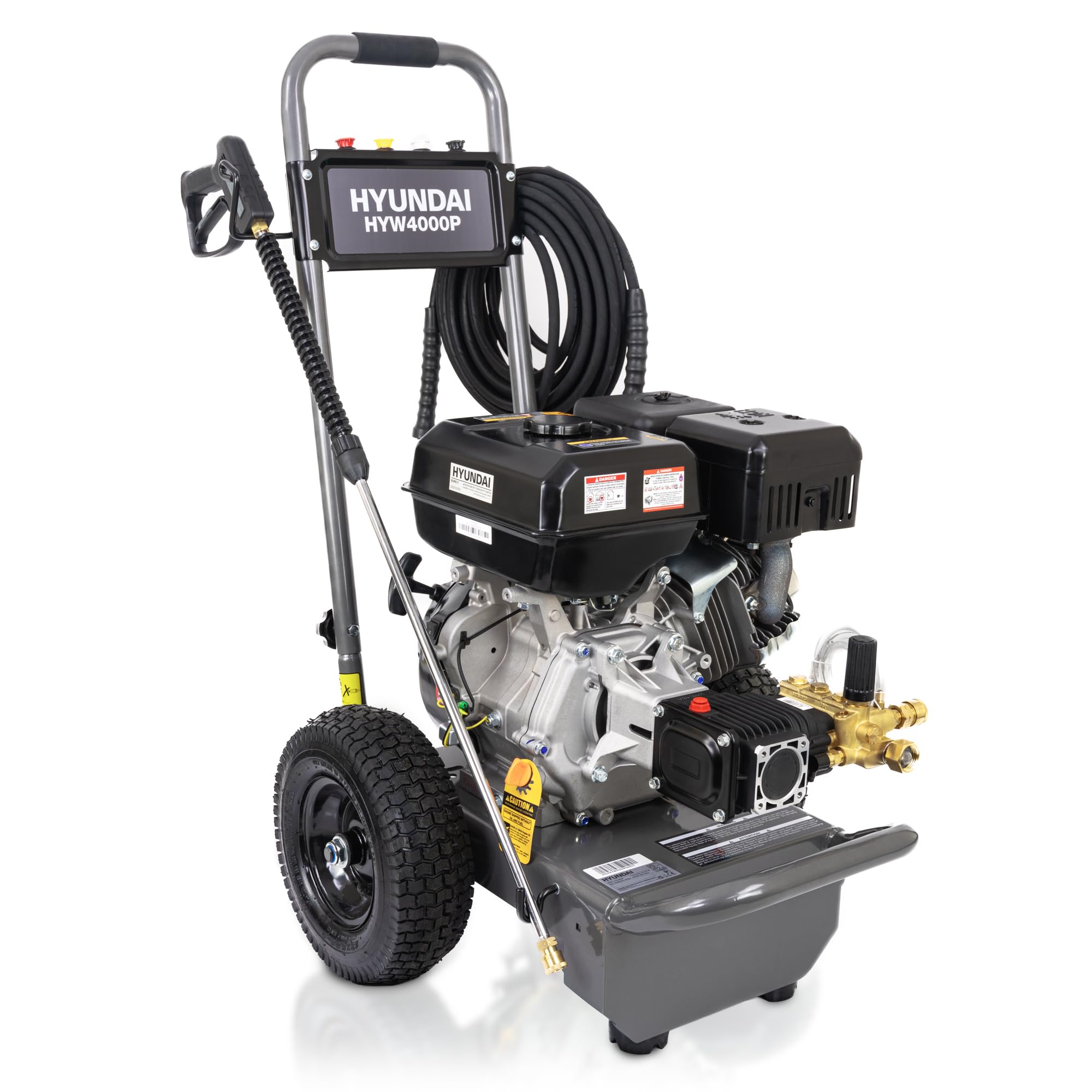 Hyundai 4000 PSI Petrol Pressure Washer – 420cc 14hp Engine, AR Pump, 15L/min Jet Wash with Wheels & Hose for Driveways, Cars & Machinery
