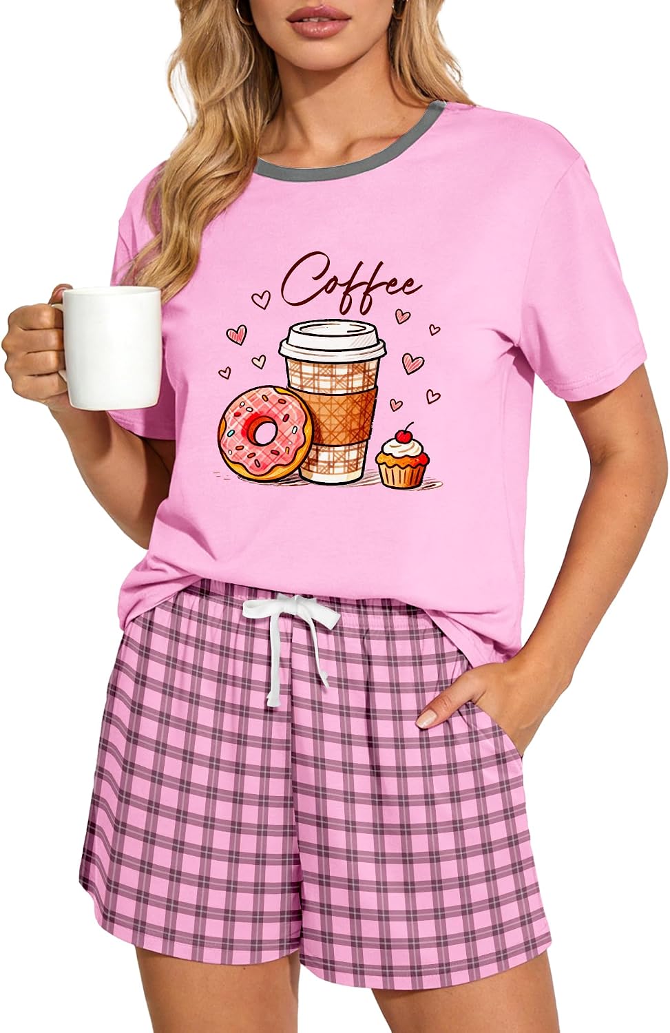 Womens Pajama Sets Short Sleeve Summer Pajamas for Women Comfy Sleepwear with Pockets Cute Pjs 2 Piece Lounge Set