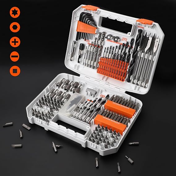 COMOWARE 200Pcs Drill Bit Set & Screwdriver Bit Set - HSS/CR-V 1/4 Multi-Purpose Bits in Transparent Storage Case, Impact Driver Accessories for DIY Projects, Home Repairs, Professional Use