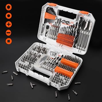 COMOWARE 200Pcs Drill Bit Set & Screwdriver Bit Set - HSS/CR-V 1/4 Multi-Purpose Bits in Transparent Storage Case, Impact Driver Accessories for DIY Projects, Home Repairs, Professional Use