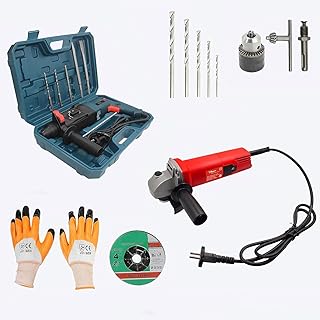 Hillgrove HGCM370M1 1200W 26mm Hammer Drill Machine Forward/Reverse Rotation with Angle Grinder,Drill Chunk(13mm),5Pcs SDS Plus Bits and 5 Masonry Drill Bits for Making Holes in Metal/Wood/Concrete