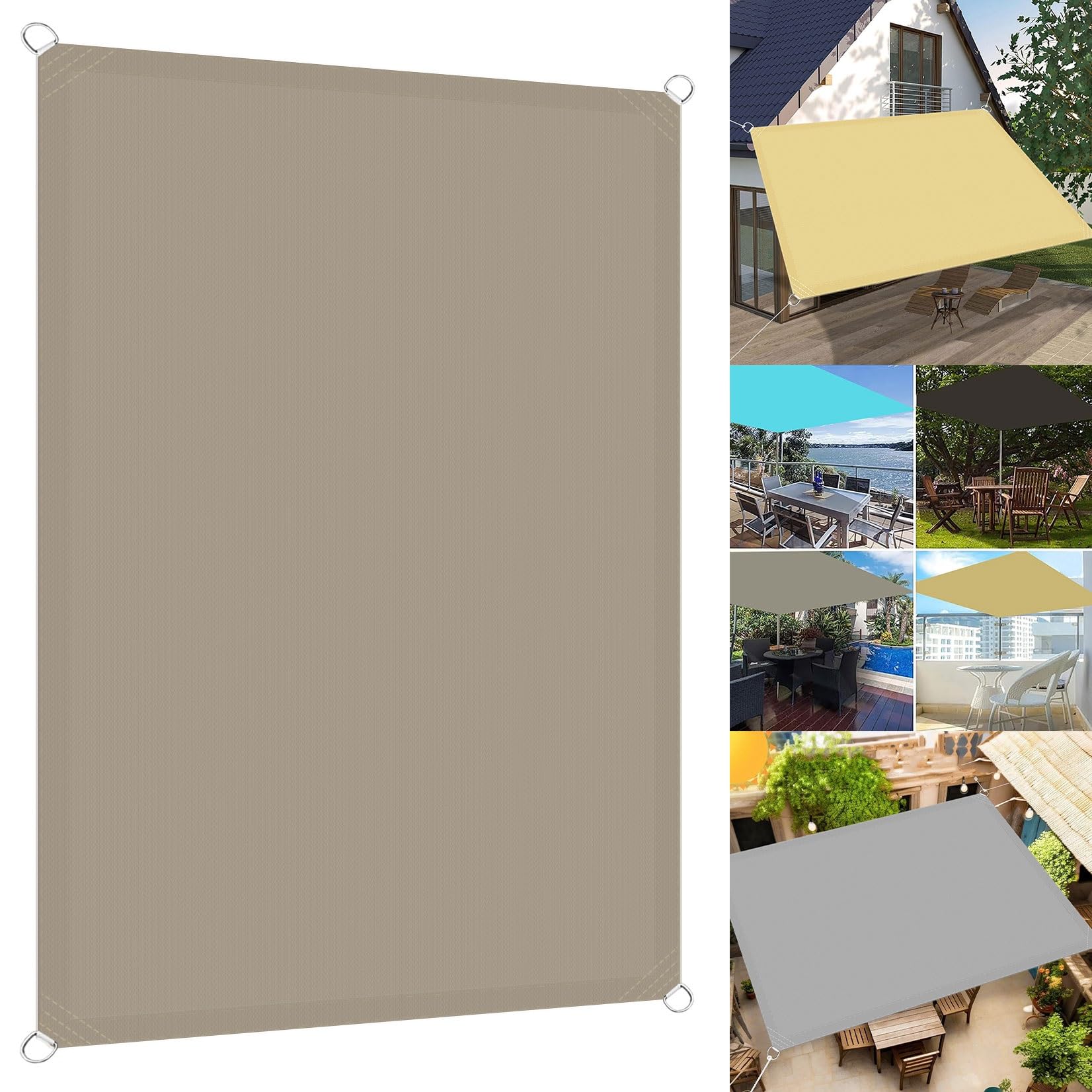 KLGFBDC Waterproof Rectangular Sun Sail 3 x 7.5m Premium PES Polyester Canopy UV Protection Weather Shield for Garden Patio Outdoor Camping Taupe Color