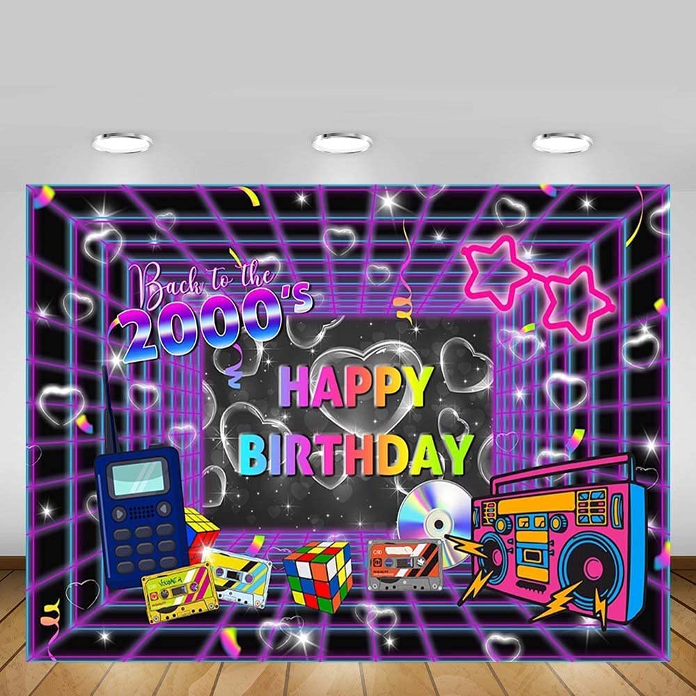 Début des années 2000 Fête d’Anniversaire Décor Néon Danse Radio Disco Glow Pographie Fond Mur Affiche Po Shoot