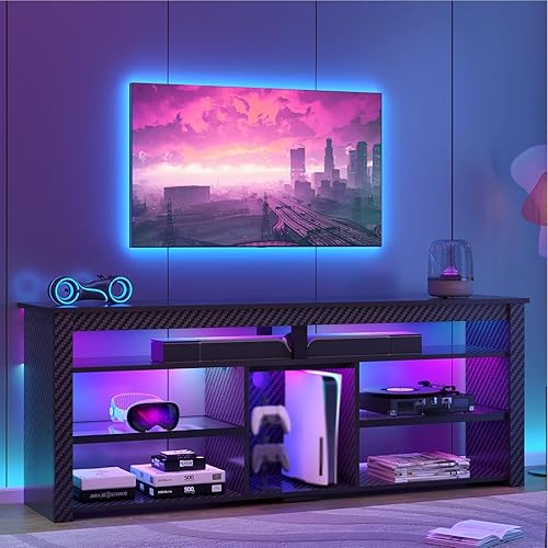 Miniatura 10 de Bestier Soporte de TV para TV de 70 pulgadas, centro de entretenimiento alto con 2 luces LED, consola de TV para juegos con almacenamiento para PS5,