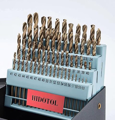 Juego de 60 brocas de cobalto M35 HSS Twist Jobber para metal endurecido, acero inoxidable, hierro fundido, plástico y madera #1 - #60 con caja de